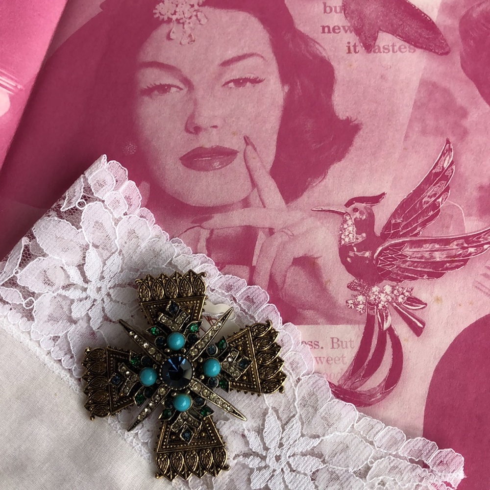VNTG ART Blue Maltese cross Brooch/ Pendant Maltese cross brooch - Picture 7 of 12